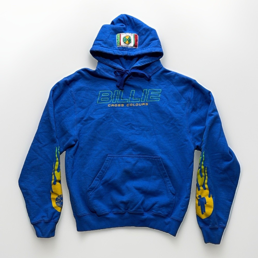Cross Colours Billie Eilish Hoodie Mens S Blue Flame Blohsh Graphic Merch Y2K